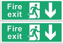 RubiGo 1/2/4/6 Pack of Fire Exit Sign (DOWN ARROW) Fire Signs Self Adhesive 30 X 10cm Fire Escape Sign Sticker Emergency Exit Sign Fire Signage (2)