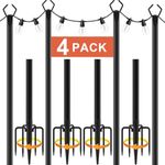 10Ft String Light Poles 4 Pack,Light Poles for Outside Lights,Outdoor with Fence Brackets Hanging Lights,Metal Stand Deck Patio Backyard