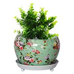 ecofynd 5 inches, Lily Green Metal Plant Pot with Saucer Plate | Indoor Outdoor Home Decor Item for Garden Plants Flower, Balcony, Patio, Living Room, Garden, Bedroom (Pack of 1, Green, POT029)