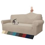 MAXIJIN Newest Jacquard Sofa Covers for 3 Seater, Super Stretch Non Slip Couch Cover for Dogs Pet Friendly 1-Piece Elastic Furniture Protector Sofa Slipcovers (3 Seater, Khaki)