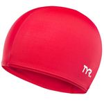 TYR Latest Designed Long Hair Silicone Swim Cap, Keeps Hair Clean with Ear Protector,Waterproof Silicone Swimming Cap for Adult, Woman and Men (Red)