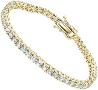 Gem's Beauty 2.22-35.00CT Moissanite Tennis Bracelet Women Men 2-6.5mm D Color VVS1 Round Cut Diamond Tennis Bracelet 18k White Gold Plated 925 Sterling Silver Tennis Bracelet Women-, A-6.5IN/16.51CM,