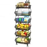 Mchoter 6 Tier Fruit Basket for Kitchen, Fruit and Vegetable Storage Cart Stackable Wire Baskets with Wheels Vegetable Produce Basket Potato Onion Storage Bins Rack for Kitchen Pantry