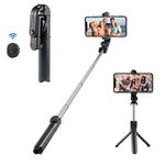 Wireless Selfie Stick, Adjustable Selfie Stick with Tripod Stand and Detachable Wireless Remote, Support Video Record, Extendable Monopod for iPhone 15/14/13 Pro Max, Galaxy, All Other Smart Phone