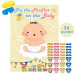 Hooqict Pin The Pacifier On The Baby Game For Baby Shower Decorations Kids Birthday Party Supplies, Large Baby Shower Games Poster 72 Pacifier Stickers - Multicolor