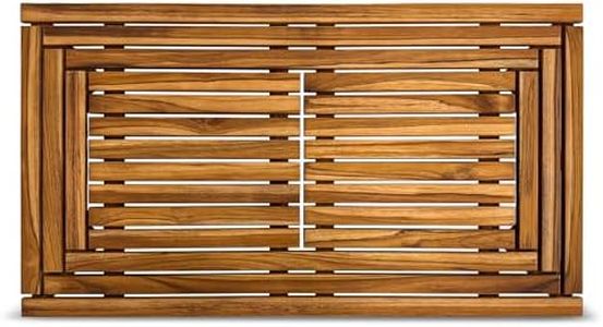 StrongTek Large Teak Bath Mat, 35.4" x 20" Solid Wood Shower Mat with Slatted Design, Pre-Oiled & Water-Resistant, Non-Slip Mat for Bathroom, Spa, and Outdoor Use