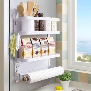 Dr.BeTree Magnetic Paper Towel Holder,Magnetic Spice Rack Magnetic Spice Rack for Refrigerator Magnetic Shelf Fridge Magnet Organizer Spice Rack Organizer Kitchen Organization Kitchen Storage White