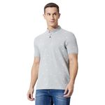 FAHRENHEIT Men's Regular Poly Cotton Canoe Print Stand-Up Collar Polo T-shirt (Grey Heather, 2XL)