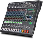 Yamnweo XF12 Professional Audio Mixer Sound Board Console Desktop System Interface 12 Channel Digital USB Bluetooth MP3 Computer Input 48V Phantom Power Supply Built-in 99 Reverb Effect (XF12)