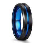 Tigrade Titanium Ring 6mm 8mm Blue Centre Groove Wedding Band Comfort Fit Matte for Men Women (6MM, 7.5)