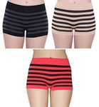 GLAMORAS Women's Nylon Blend Boy Short Panties (Pack of 3) (9434601_Black, Beige, Red_Free Size)