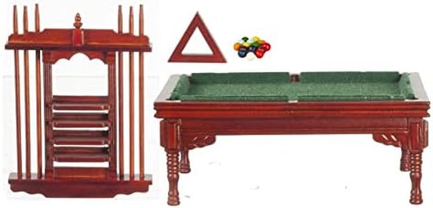 Dollhouse Pool Snooker Table & Cue Stand Set Miniature Pub Study Furniture