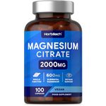 Magnesium Citrate Capsules 2000mg | 100 Count | 600mg Elemental Magnesium | Supports Muscle & Bone Function | Vegan Supplement | by Horbaach