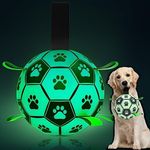 HETOO Glow in The Dark Dog Toys Soccer Ball with Straps, Interactive Dog Toys Puppy Birthday Gifts, Dog Tug Water Toy, Indoor/Outdoor Light Up Dog Balls for Medium&Large Dogs（8 Inch）