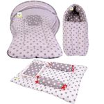 Toddylon Baby Bed New Born Baby Bedding Set | Mosquito Net | Sleeping Bag | Mattress | Carry Nest | Essentials | Baby Girls & Boys | Infants (0-6 Months) Grey (3PCS Set)