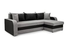 Honeypot Sofabed - Kris Universal Corner Sofa Bed with Storage - Black and Grey Fabric Couch with Pull Out Double Sofa Bed | Setup Included | Made in EU | Built to Last (Black/Grey)