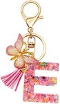 TTYY Initial Letter Keychain for Women Gift for Young Teenage Girl Gifts for Christmas to Mom Daughter Pink tassel (pink snow LetterE)