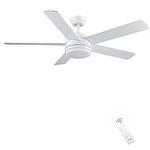 CJOY Ceiling Fans with Lights and Remote Control, 52'' White Ceiling Fan Light Dimmable, 2 in 1 Reversible Ceiling Fan 5 Blades for Bedroom, 3 Color Temperature, 3 Speeds, Timing