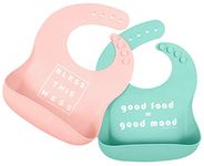 Silicone Baby Bibs for Girls and Boys - Waterproof Bib Set for Babies and Toddlers - BPA Free Feeding and Weaning Bibs - Modern, Soft, Easy to Clean (Peach/Mint)