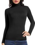 CARCOS Women's Casual Tops Mock Turtleneck Long Sleeve Pullover Underwear Slim Fit Basic Tee Shirts Black 2XL