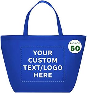 DISCOUNT PROMOS Custom Southern Style Grocery Tote Bags Set of 50 - Personalized Bulk Pack, Reusable Grocery & Shopping Bags - Great for Travel, Carry on Bag, Business Promotions - Blue - 20"X13"X8"