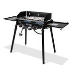 2 Burner Propane Camp Stove with Dual Ring Flame Control - Princeton Portable Two Burner Camping Stove for Outdoor Cooking with Dual Integrated Lids, Removable Wind Fence and Legs