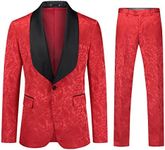 YFFUSHI Men's 2 Piece Suits Jacquard Tuxedo 1 Button Shawl Collar Party Wedding Dinner Suit Red