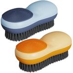 Laundry Stain Brush 2 Pack Two-Side Soft Bristle Scrub Brush for Stain Removal Silicone Household Clothes Washing Brush Dual-use Scrubbing Brush for Clothes Underwear, Blue Orange