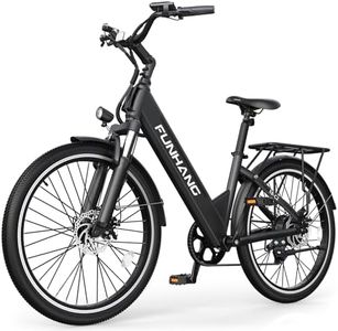 Funhang Electric Bike, 1000W Peak EBike, 50 Miles Ebikes for Adults with 48V Built-in Removable Battery, Adjustable Stem,7 Speed, Rear Rack, 26" Step-Thru E Bike for Commute, UL 2849 Certified