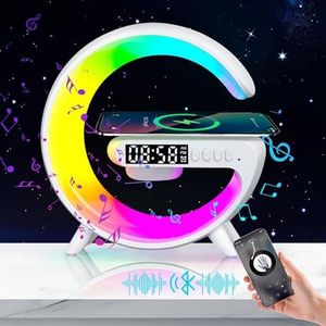 Bluetooth Speaker Alarm Clock,LED Table Lamp with Wireless Charger, Mini G Atmosphere Lamp with Bluetooth Speaker, Night Light Lamp Sunrise Alarm Clock, Smart Light Sound Machine for Bedroom