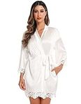 RSLOVE Womens Kimono Robes Dressing Gown Satin Bathrobe Slik Wedding Robes for Bridal/Bridesmaid Party Nightgown Morning Robe White Large