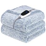 Sealy Electric Blanket Heated Throw 50"x60" Soft Double Sherpa Super Cozy with 6 Fast Heating Levels & 2-10 Hours Auto-Off, Over-Heat Protection, Machine Washable, Blue