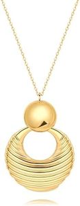 PEARLADA 18k Gold Long Pendant Necklace, Statement Layered Circle Sweater Necklace, Boho Simple Jewelry for Women Trendy