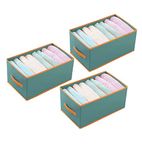 House of Quirk Wardrobe Clothes Organizer For 8 Grids Foldable Closet Inside Organizers For Bedroom, T-Shirts, Pants, Leggings, Scarves, Skirts (Green, Pack Of 3, Fabric Cotton Linen)