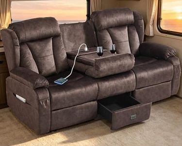 IBTKIG RV Recliner Sofa, 3-Seater 77.2" Manual Wall Hugger Reclining Couch with Flip Middle Backrest/Cup Holders/USB Ports/Side Pockets, 150° RV Couch for Living Room