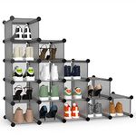 HOMIDEC 16 Cube Light Grey Shoe Rack, DIY Wardrobe Closet Organizer, Storage Bookshelves Bookcase, Interlocking Shelving Unit, Home Solutions Unit for Clothes Books Toys