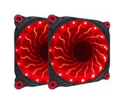 APEVIA 212L-DRD 120mm Silent Black Case Fan with 15 x Red LEDs & 8 x Anti-Vibration Rubber Pads (2 Pk)