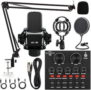 Podcast Equipment Bundle, All-in-One Audio Interface with Studio Condenser Microphone Perfect for Podcasting, Recording, Singing, Streaming and Gaming, PC, Smartphone, YouTube, TikTok (V8)