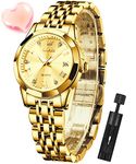 OLEVS Gold Watch for Women Fashion Diamond Elegant Dress Analog Quartz Ladies Small Wrist Watches Stainless Steel Day Date Waterproof Luminous