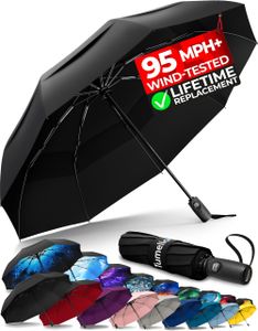TUMELLA Windproof Travel Umbrella – Compact, Black