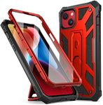 Poetic Compatible with iPhone 14 Case, Spartan Phone Case for iPhone 14 with Screen Protector, Full Body Rugged Premium Leather Texture Shockproof Protective Cover with Kickstand, Metallic Red