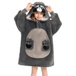 OLAOLA Raccoon Wearable Blanket Hoodie for Kids - Oversized Animal Hooded Blanket - Soft Warm Cozy Sherpa Fleece Sweatshirt with Pockets & Sleeves for Girls Boys