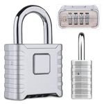 Karomouj Heavy Duty 4 Digit Number Lock Weatherproof Combination Security Padlock for Sheds, Gates, Tool Boxes and Lockers & Outdoor Use | Durable & Reliable Protection (Silver, Zinc)