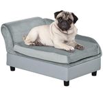 PawHut Pet Sofa Dog Couch Chaise Lounge Pet Bed with Storage Function Small Sized Dog Various Cat Sponge Cushioned Bed Lounge, Light Grey