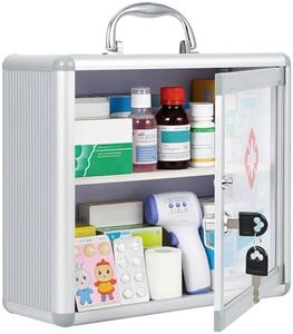 GarveeHome Small Wall Mount Medicine Cabinet with Combination Lock and Handle Locking,Protable First Aid Cabinet Wall Mount with Sticker for Bathroom,11.42"×4.33"×9.84",Sliver