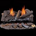 Duluth Forge DLS-24T-2 Dual Fuel Ventless Fireplace Logs Set with Thermostat, Use with Natural Gas or Liquid Propane, 33000 BTU, Heats up to 1100 Sq. Ft, Stacked Red Oak, 24 Inches