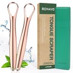 RONAVO Tongue Scraper for Kids & Adults, Right Size for Tiny Mouth,Freshen Bad Breath (Travel Cases Included), Healthy Oral Care, Medical Grade Stainless Steel Tongue Cleaners, 2 Pack