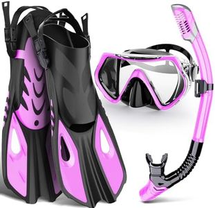 WONDSY Mask Fin Snorkel Set, Snorkeling Gear for Adults with Panoramic View Mask, Dry Top Snorkel, Adjustable Swim Fins and Travel Bag, Man Woman Snorkel Gear for Swimming Snorkeling Diving