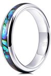 Three Keys Jewelry Women 4mm Wedding Bands Tungsten Abalone Shell Inlay Viking Carbide Ring with Jewels Polished Infinity Unique for Her Silver Size 7