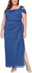 Alex Evenings Women's Long Cold Shoulder Mother of The Bride Dress w/Ruched Skirt, Formal Event, Wedding Guest Gown (Plus Size), Electric Blue, Electric Blue, 22 Plus